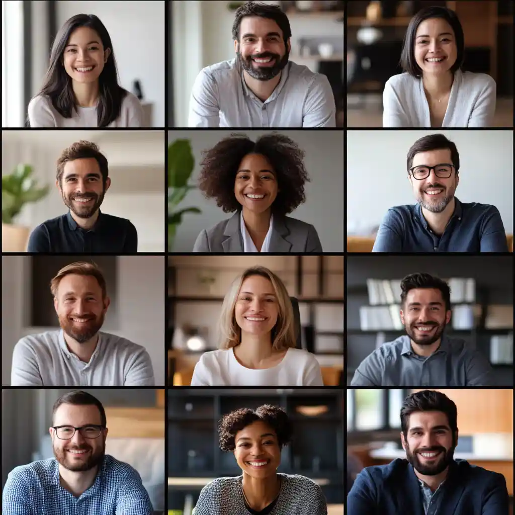 A  grid of team members representing people ready for a corporate party