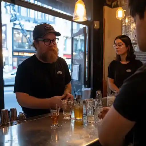 expert bartender giving tips to novice event bartenders