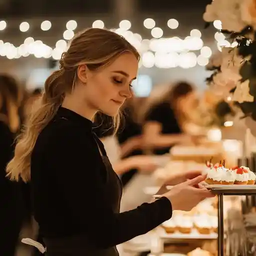 Wait staff pulling out desserts and pastries to serve to guests