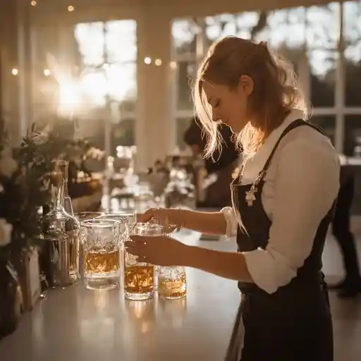 waitress pouring drinks at a wedding venue