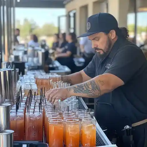 bartender prepping a single cocktail at scale