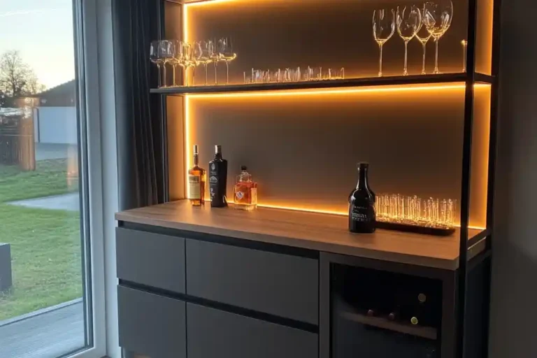 custom bar setup in living room