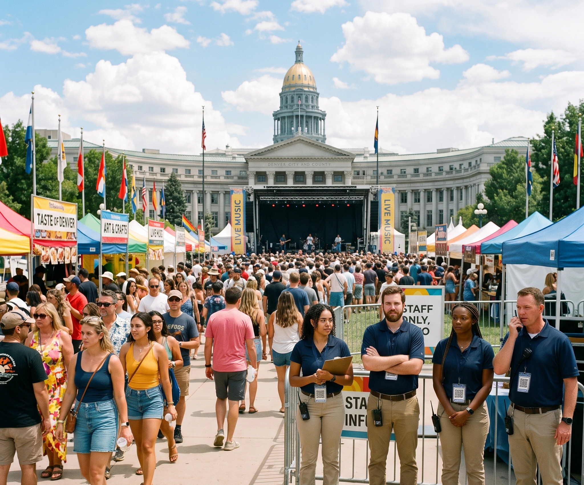 Crowd at outdoor festival with stage