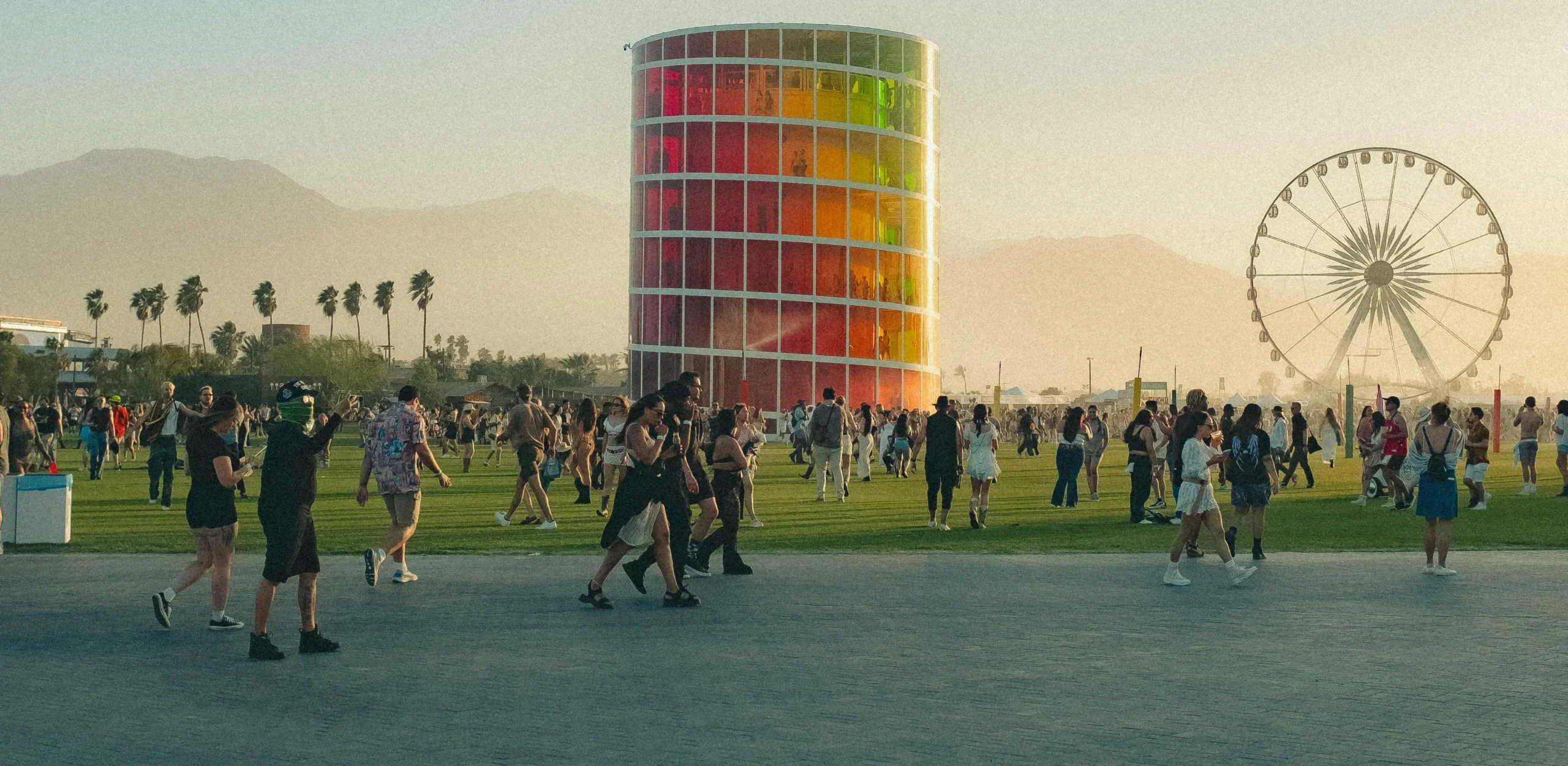 a group of people walking in a park